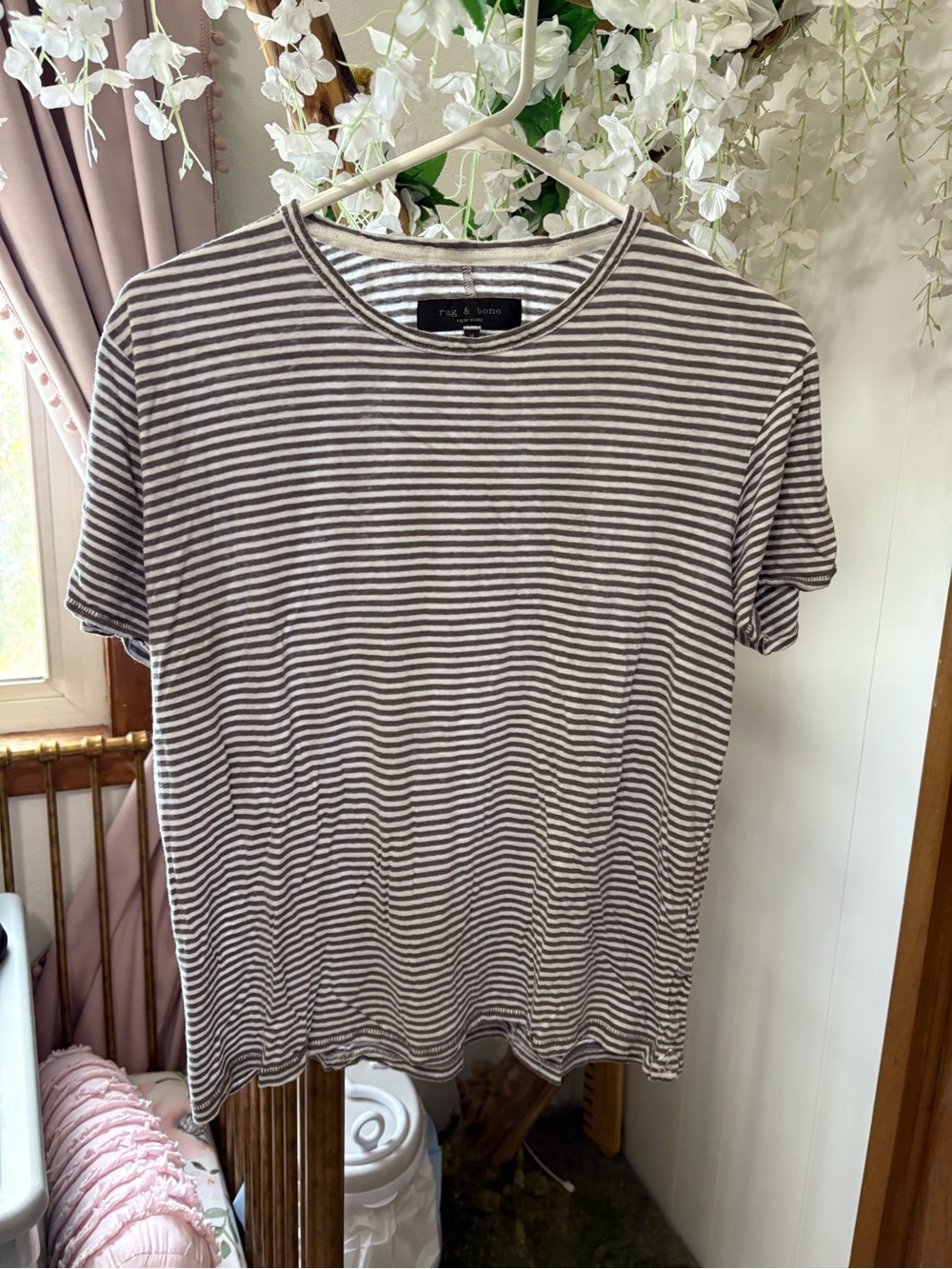 rag & bone Gray and White Striped Short Sleeve Tee